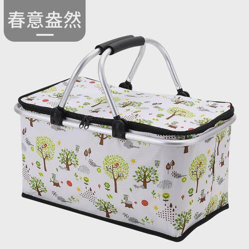 Q683加强保温双提手超市折叠购物篮快餐篮菜篮子牛津布篮子野