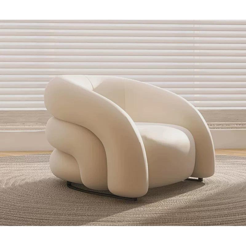 现代简约风单人沙发椅客厅会客奶油单椅轻奢休闲洽谈椅布艺沙发