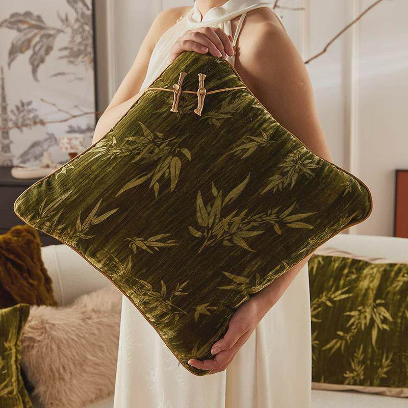 新中式绿色轻奢长条抱枕沙发高级感客厅床头卧室靠枕竹叶靠背垫