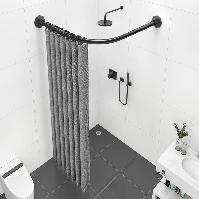 免打孔弧形杆卫生间防水布浴帘套装U型淋浴隔断帘浴室L拉干湿华庚,家庭/个人清洁工具,浴帘,淘宝优惠券,粉丝福利购,淘宝优惠卷