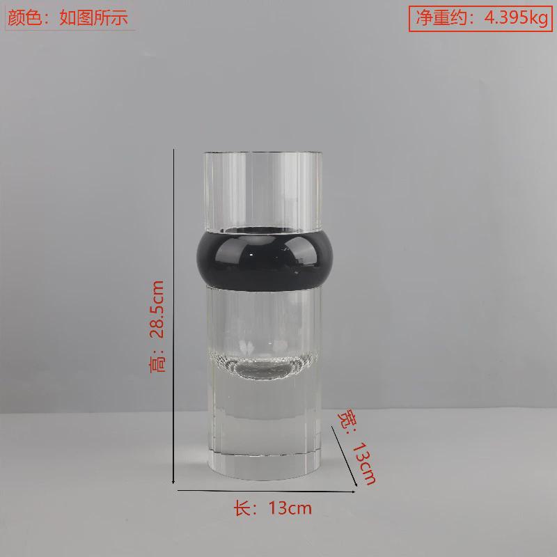 北欧简约几何圆筒水晶圈透明黑花瓶摆件客厅餐厅卧室软装家居饰品