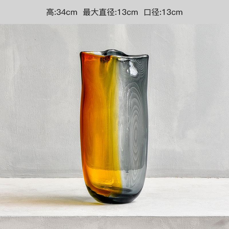 碧轩不规则花器拼色中间有口玻璃玻璃瓶新款家居摆件正方形花瓶