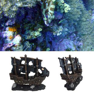 水族箱沉船假山装饰渔船仿真破船鱼缸小船造景躲避屋树脂工艺品