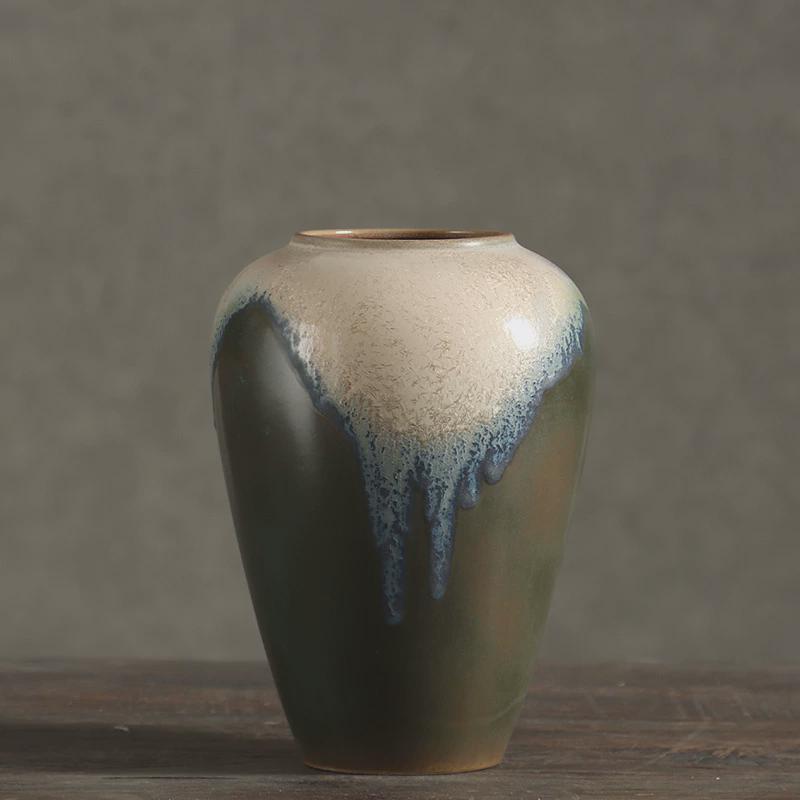 现代简约陶瓷花瓶田园风中式陶罐粗陶复古插花摆件酒店民宿装饰品