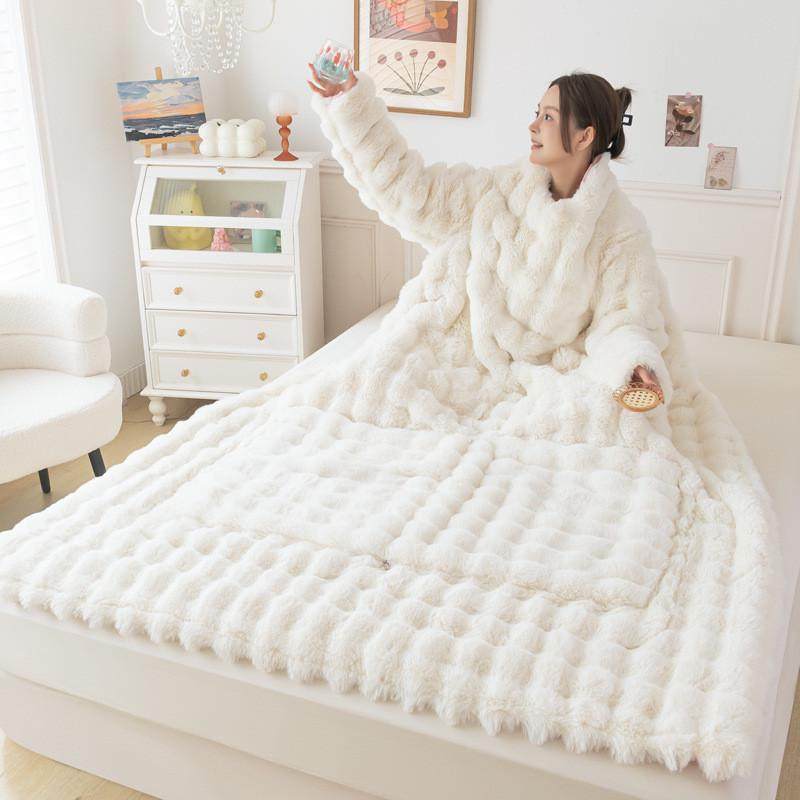 新款仿兔毛绒系列懒人被靠垫加厚单人保暖抱枕被子两用抱枕被被