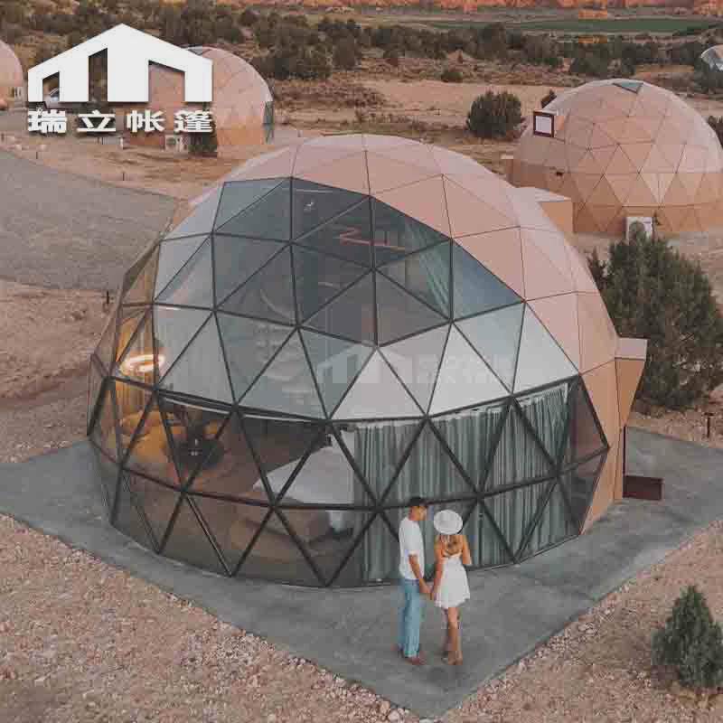 8米木色玻璃星空房户外露营保温防晒防水球形帐篷酒店网红民宿