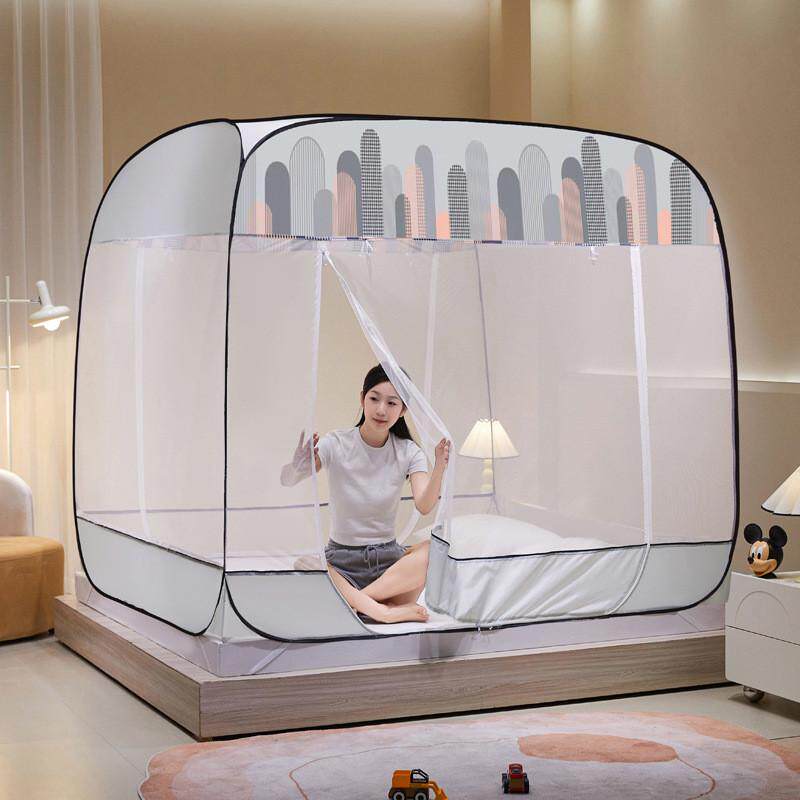 免安装蚊帐蒙古包蚊帐方顶大空间三开门蚊帐顶防尘可拆卸拉链批发