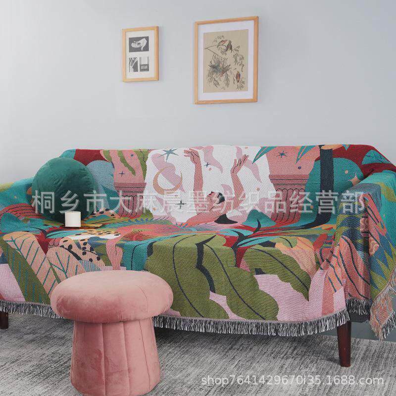 沙发盖布梦之森林双面柔软涤棉北欧沙发巾ins风单人组合套罩毯图片