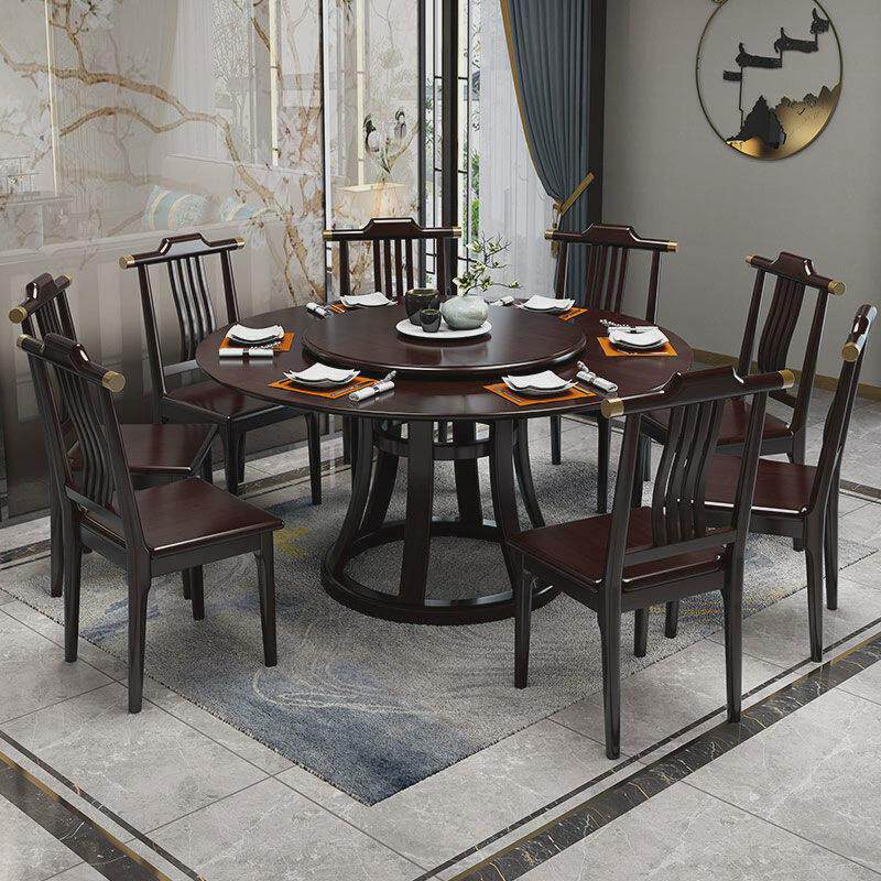 新中式实木餐桌椅组合民宿饭桌现代简约大小户型圆形餐桌套装家具
