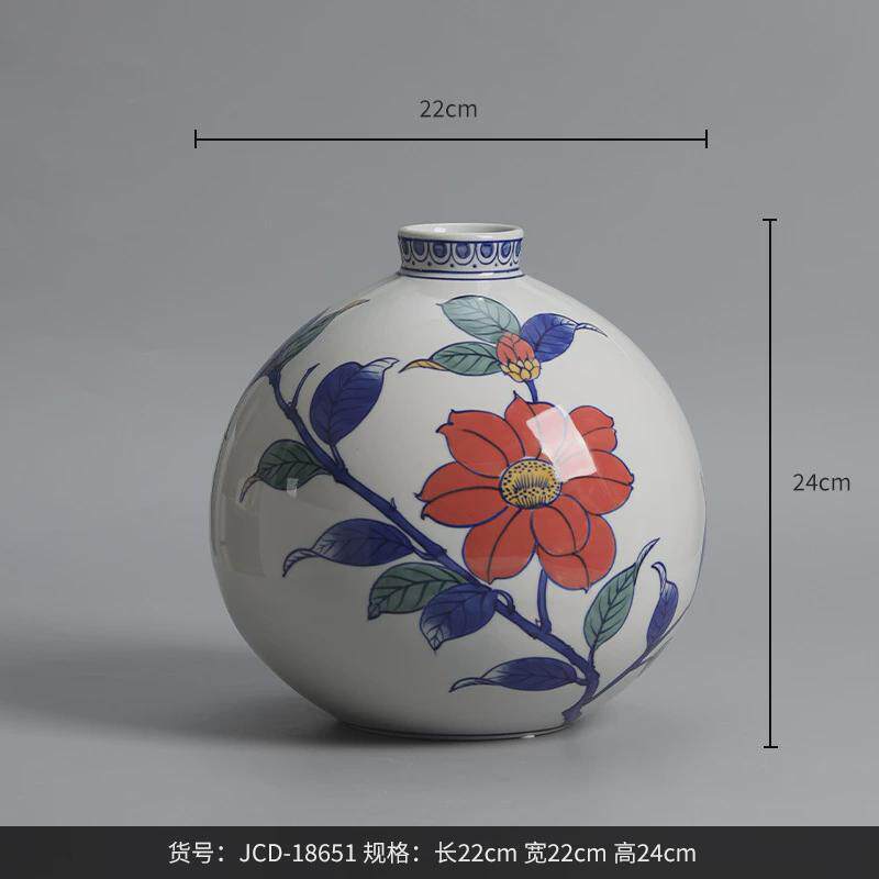 bestwest酒壶复古双耳青花瓷陶瓷花瓶摆件家居新中式花器装饰品