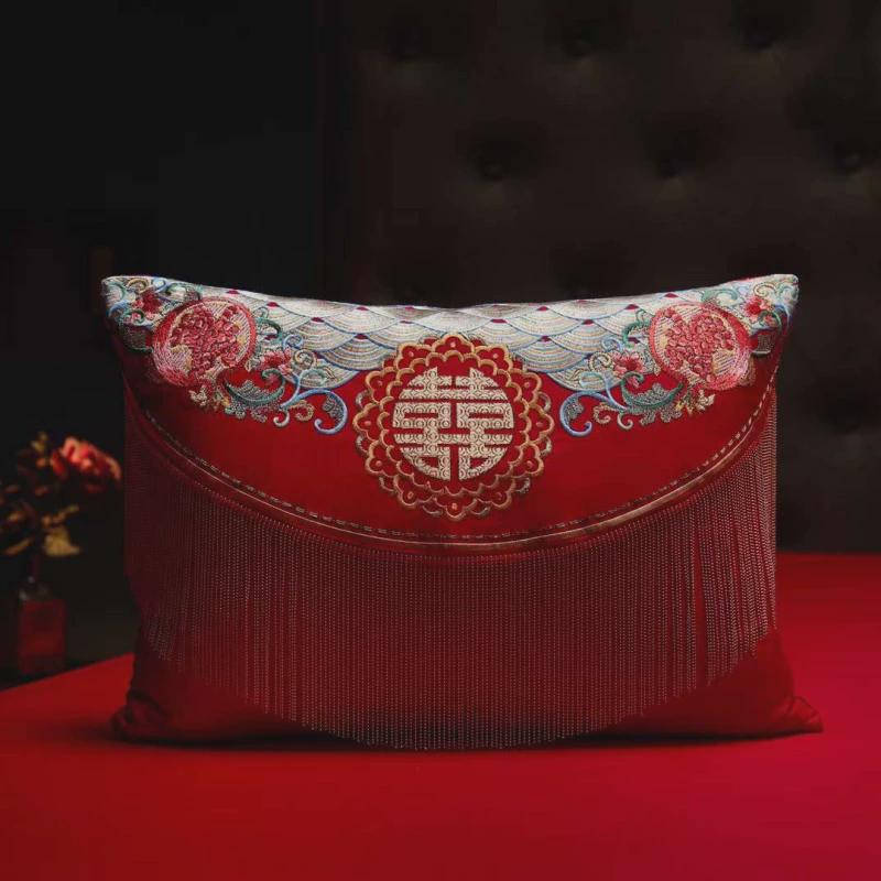 热销高端200支长绒棉绣花结婚四件套大红全棉贡缎婚庆六件套十件