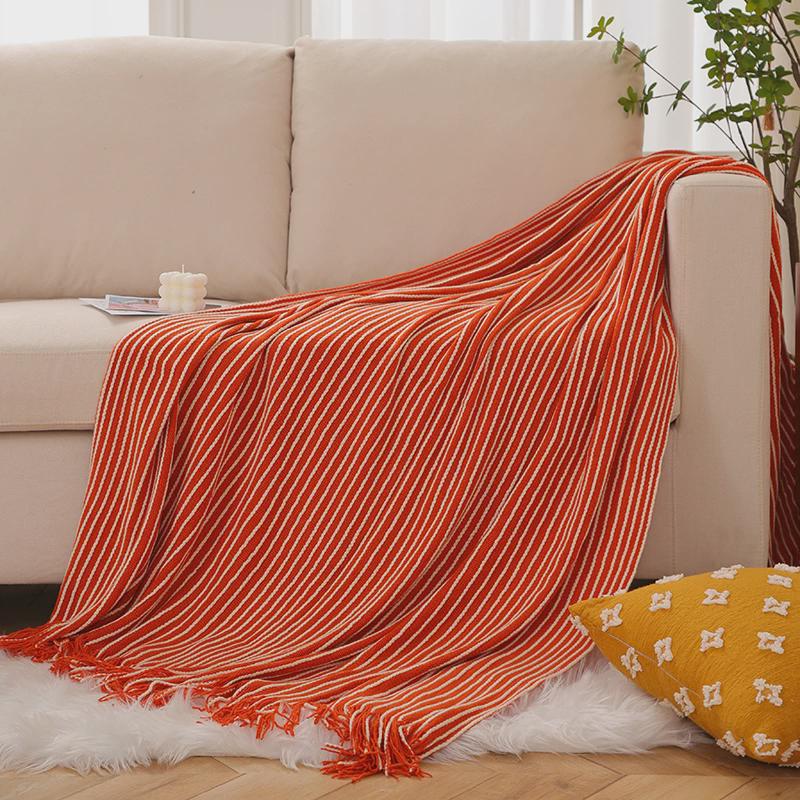 ALJ6现代简约条纹装饰毯床尾巾休闲毯流苏时尚民宿抱枕搭毯酒店床