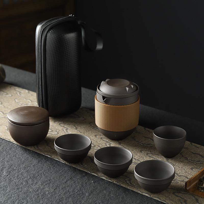 户外四杯紫砂旅行茶具套装实用一壶便携式带茶叶罐陶瓷随行快客杯