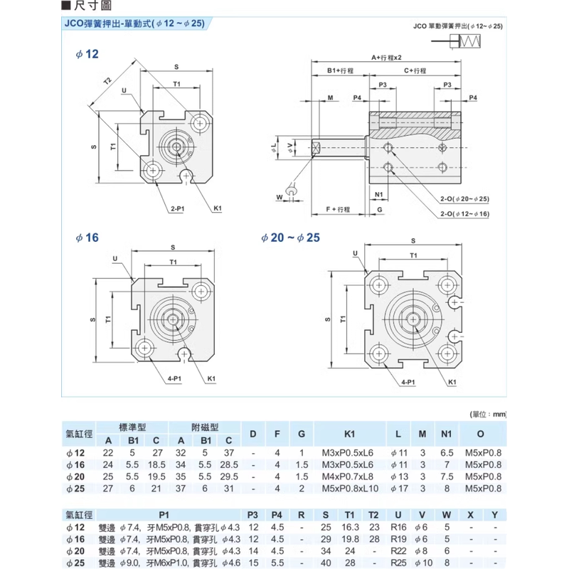 SHAKO新恭气缸JCA JCB JC32B/40B5/10/15/20/25/30/35/40/50-H-M