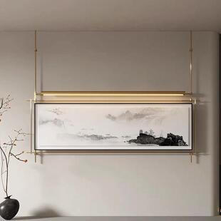 轻奢客厅装饰画仛寂风新款山水壁画沙发背景墙挂画高级感壁灯发光