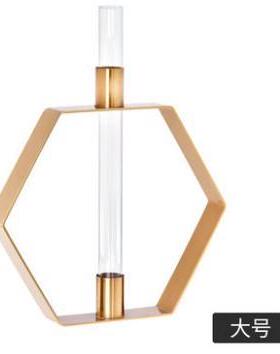 样板间金属铁架玻璃花器插花水培透明花瓶摆件客厅现代简约