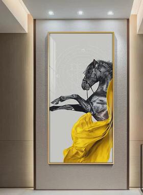 入户玄关客厅装饰画现代简约北欧轻奢客厅挂画橙色马过道走廊壁画