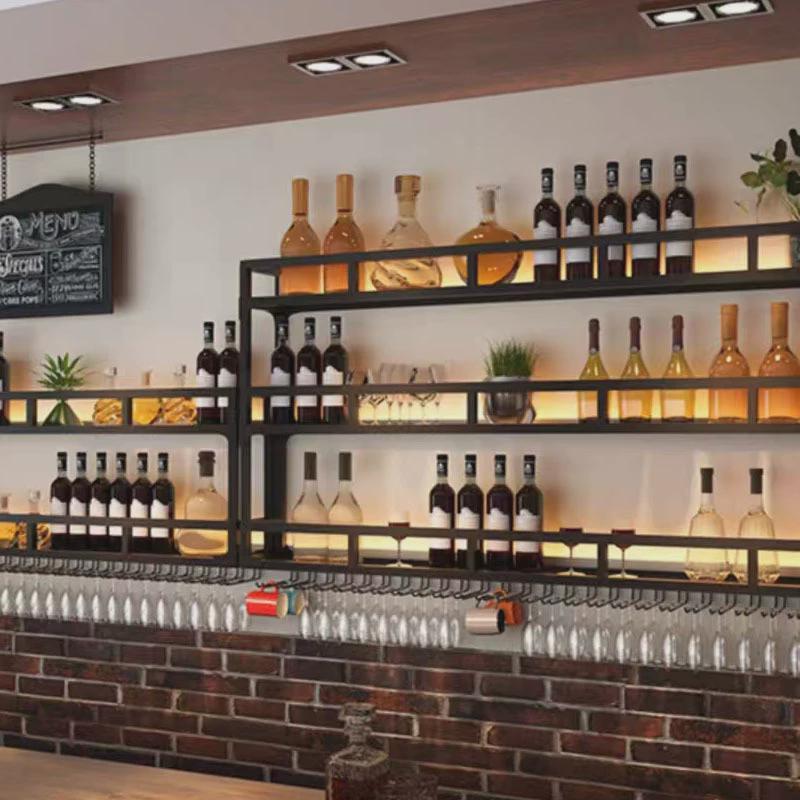 酒吧灯光酒架壁挂饭店酒柜墙上展示架倒挂杯架吧台家用挂墙置物架