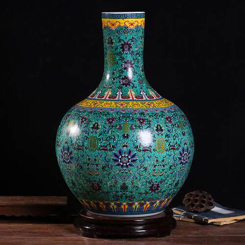 景德镇珐琅落地大花瓶万寿无疆陶瓷器装饰花瓶客厅家居工艺品摆件