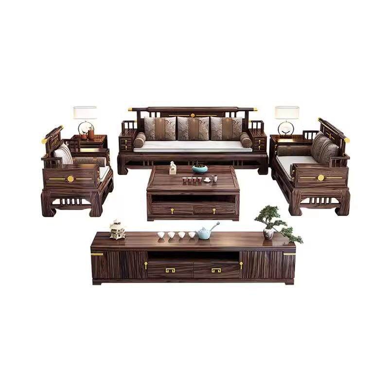 新中式实木沙发全户型家用冬夏客厅别墅乌金木现代两用组合沙发