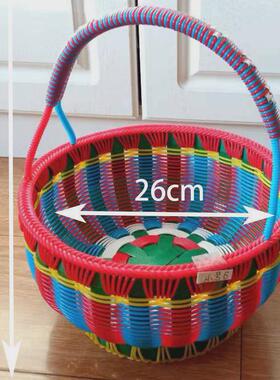 9WOR手编提篮手工编织篮子家用定制拜神篮子塑料长方形圆形篮藤