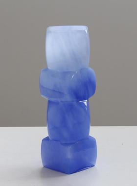 中古风渐变彩色几何方块酒店餐桌软装花瓶电视柜台面装饰玻璃摆件