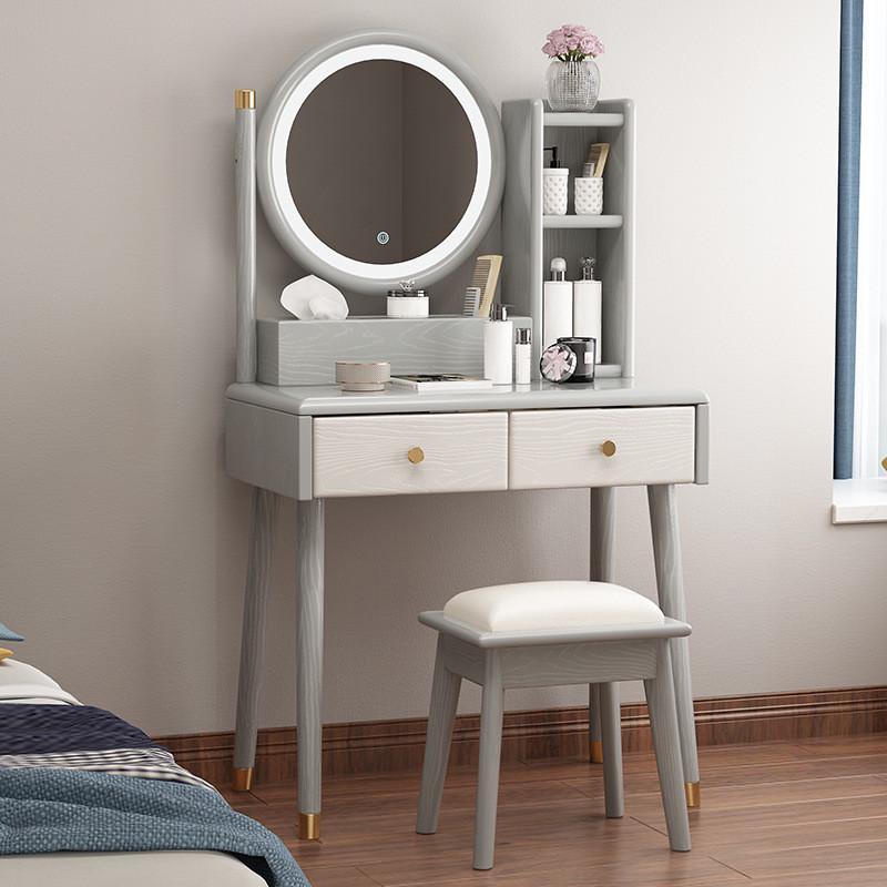 实木梳妆台卧室现代简约储物柜智能镜化妆台飘窗收纳化妆桌北欧