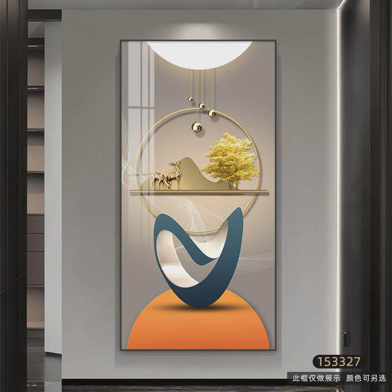 九鱼图玄关装饰画现代简约走廊过道挂画侘寂风入户门竖款装饰壁画