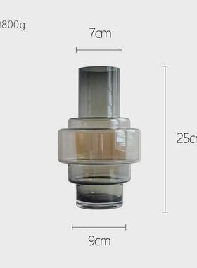 厂家现货北欧设计琥珀渐变水培玻璃花瓶家居样板装饰摆件透明花器