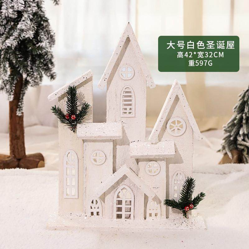 木屋装饰品木质发光圣诞圣诞节雪房子摆件圣诞树城堡橱窗场景布置