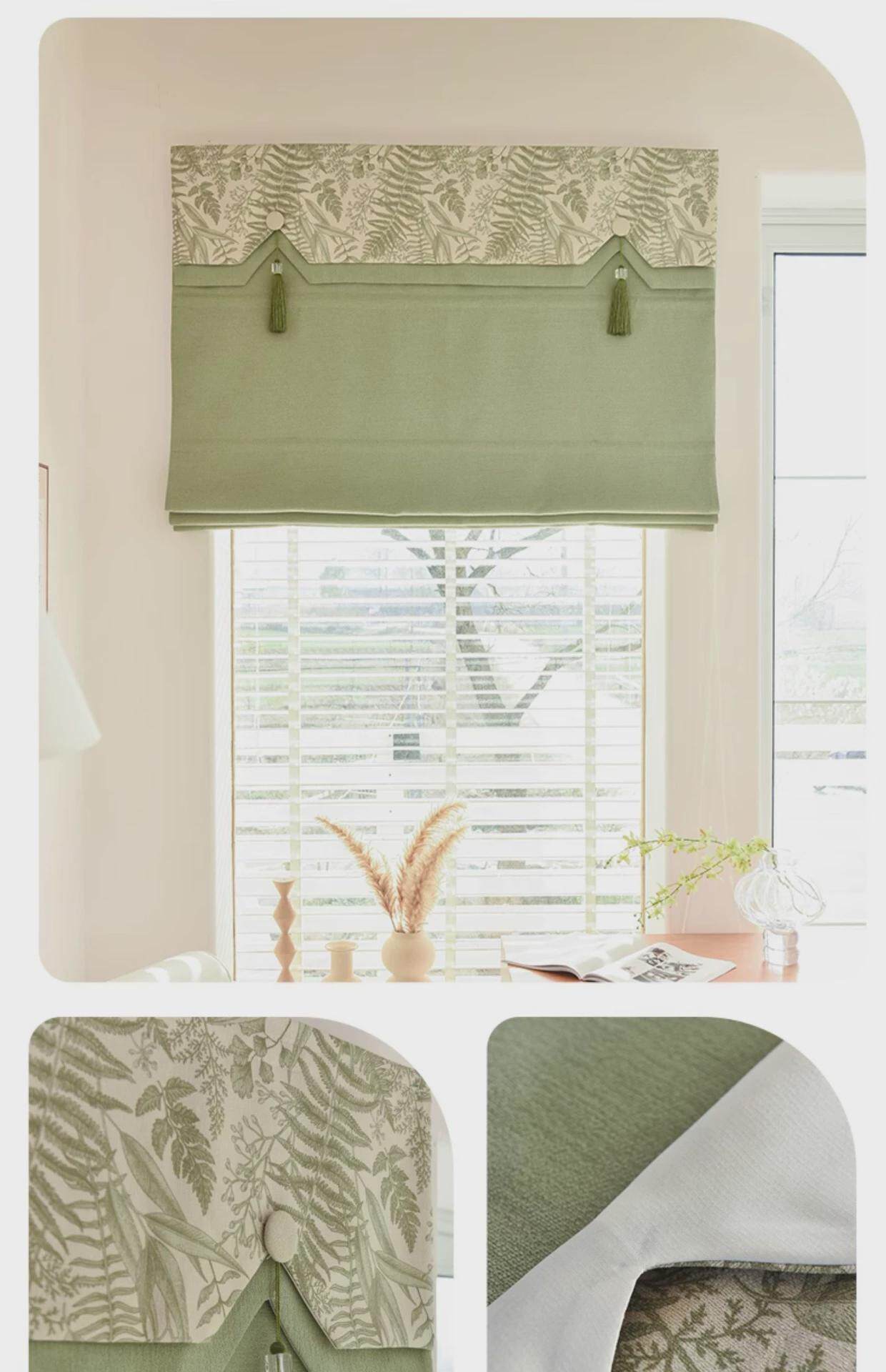 Аксессуары для штор 法式复古清新绿色拼接罗马帘折叠帘遮光窗帘印花小窗户升降帘
