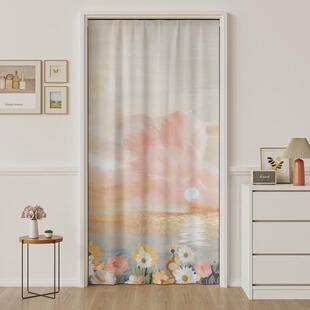 家用门帘新中式卧室房间高级感隔断帘空调防冷气挂帘免打孔遮挡帘