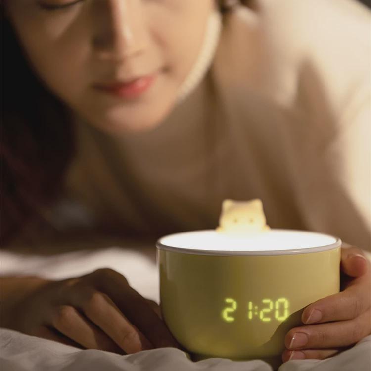 优贰2021新品可爱闹钟夜灯儿童卧室猫咪led小夜灯床头灯礼品