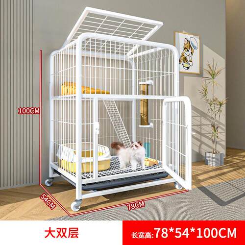 宠物猫笼别墅超大自由空间家用猫笼子室内舍带厕所折叠猫两层猫屋