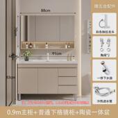 一体风多层实木浴室柜组合卫生间洗手脸盆洗漱台奶油陶瓷盆落地柜