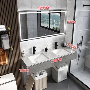 w~新款现代简约大理石双盆洗手台浴室柜组合一体公共卫生间洗漱洗