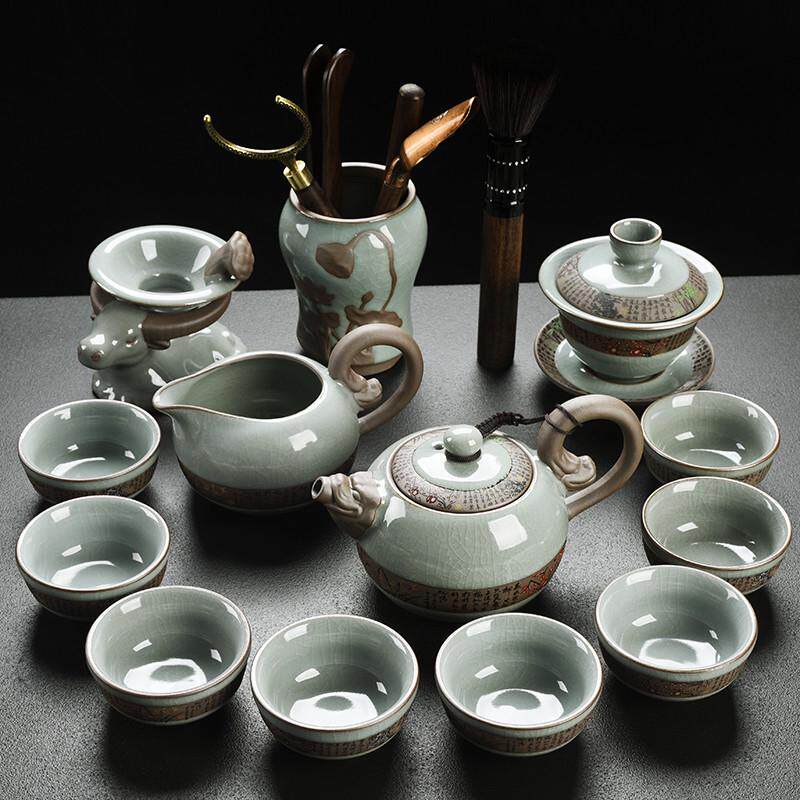 s588陶瓷哥窑功夫茶具套装家用简约泡茶杯客盖碗杯子茶艺茶壶