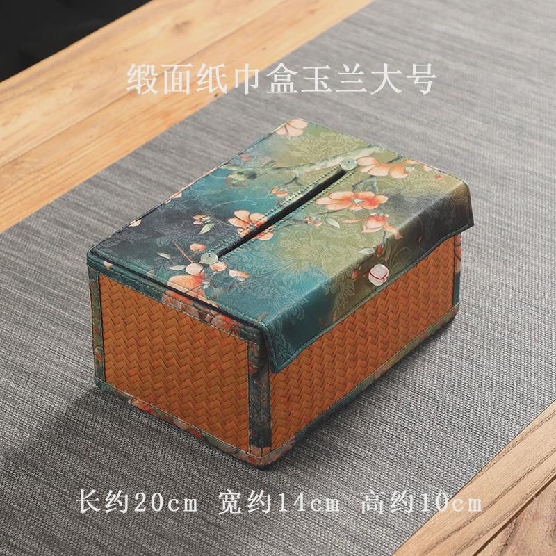 复古中式餐巾纸印花纸巾盒手工竹编家用抽纸盒客厅桌面布艺收纳盒