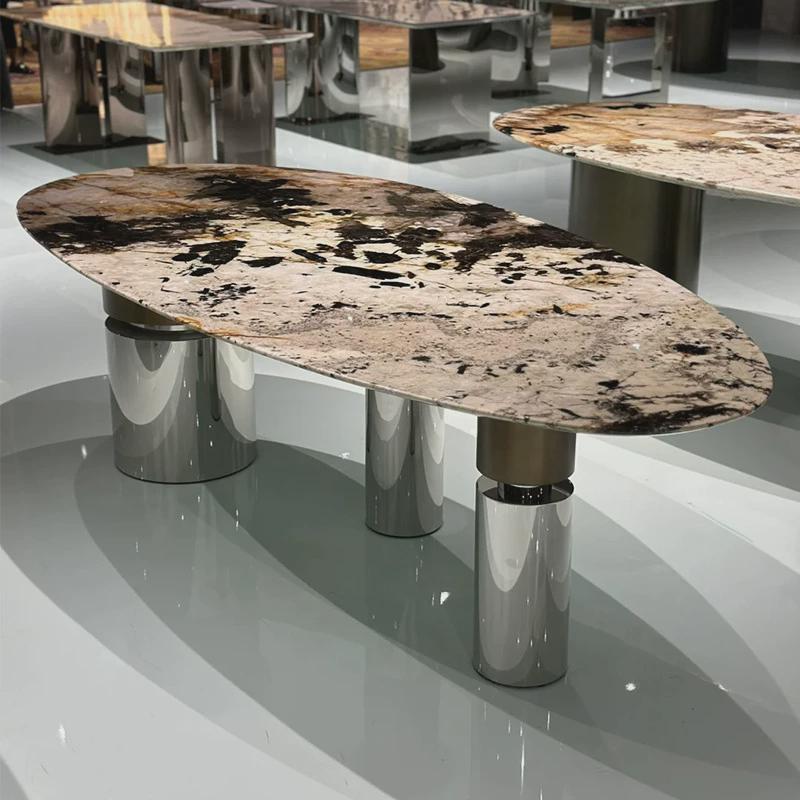 意奢轻奢极简不锈钢餐桌腿支架底座大理石式石餐桌脚水滴餐桌底架
