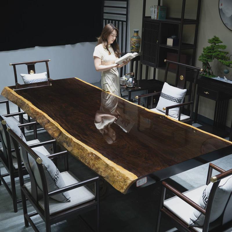 黑檀实木大板茶桌原木整板茶台餐桌老板办公桌巴花胡桃木2米清仓