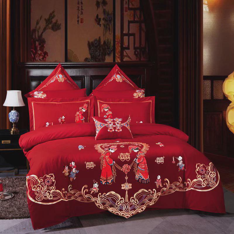 24新款结婚床上用品婚庆四件套款婚房喜被床单被套婚嫁床单红色