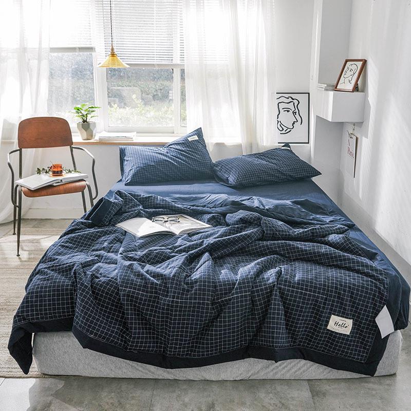 水洗棉色织全棉夏被日式简约学生空调被夏凉被四件套可机洗双人