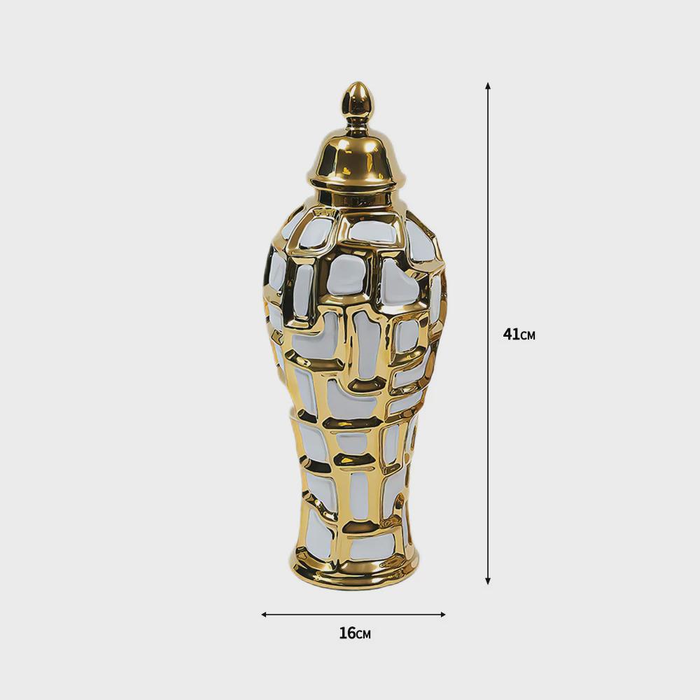 轻奢电镀金边金格陶瓷花瓶工艺品摆件样板房家居客厅玄关软装饰品