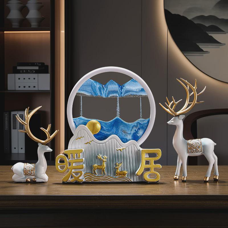 招财鹿流沙画摆件客厅家居酒柜装电视柜玄关新房乔迁新居礼品