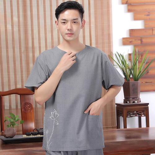热销12y按摩服棉麻足浴汗蒸服中国风洗浴男女加大浴服cm01