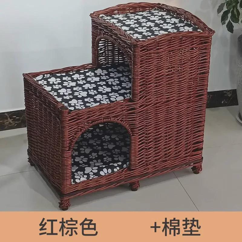 猫窝夏天藤编猫窝猫屋别墅四季通用梯形猫笼猫猫咪窝猫窝网红舍