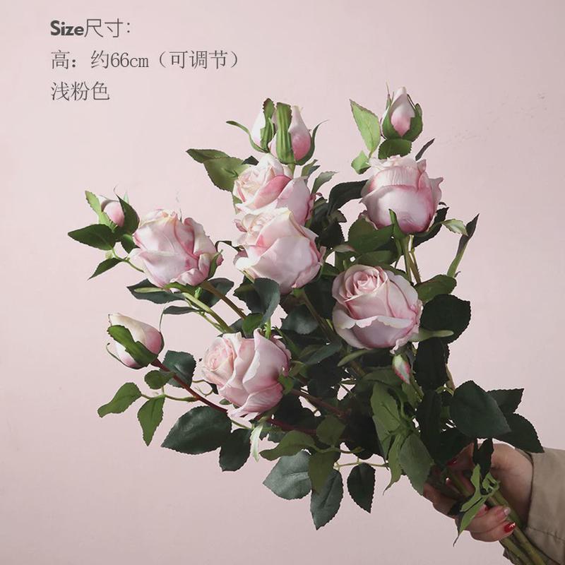 单支仿真多头玫瑰仿真花婚庆插花家居摆设酒店装饰婚礼装饰