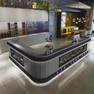 复古工业风酒吧吧台清吧转角餐厅收银台柜台饭店吧台酒柜水吧一体