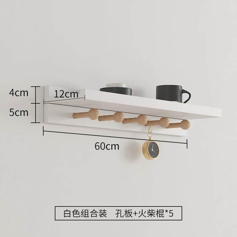 北欧免打孔一字隔板实木创意玄关入户墙上衣服挂钩客厅卧室置物架