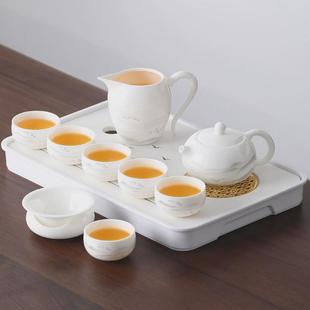白瓷整套办公家用泡茶壶陶瓷高档功夫茶具茶盘套装 羊脂玉茶具套装